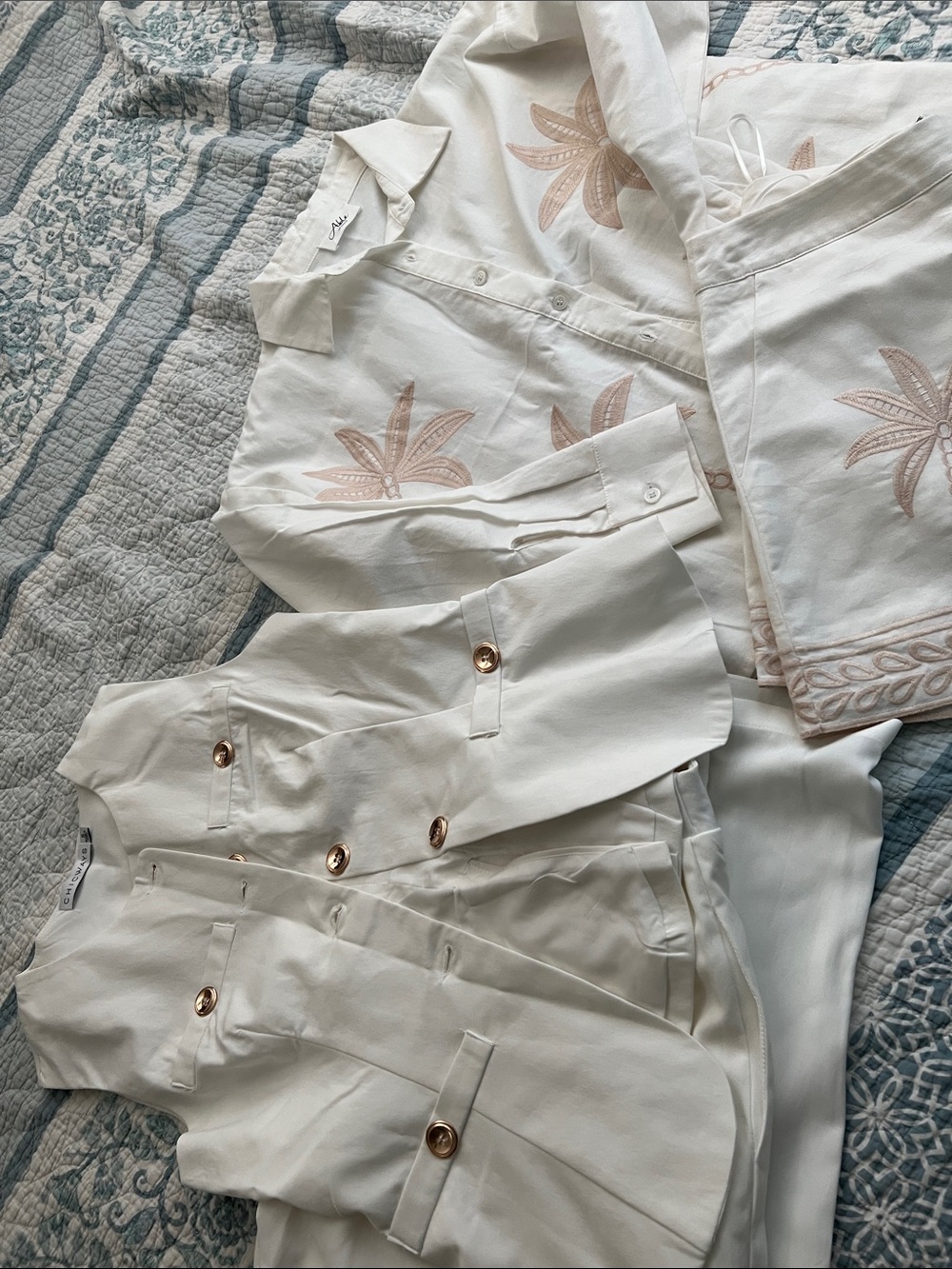 White Embroidered Two-Piece Set AND white vest pant set (2 outfit bundle)